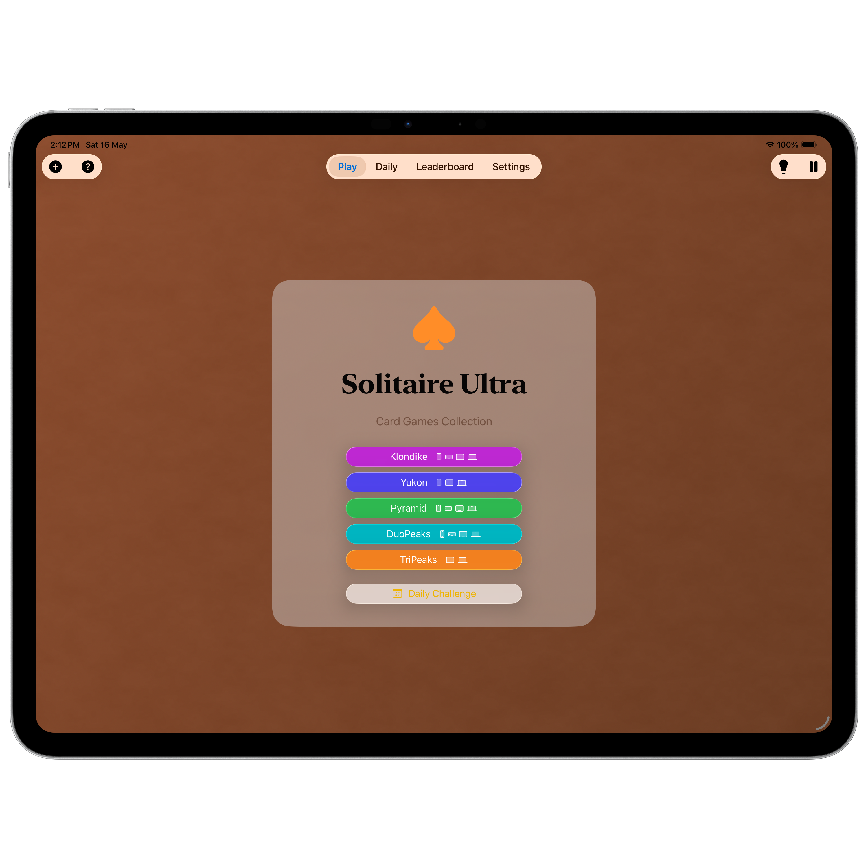 Solitaire Ultra iPad home