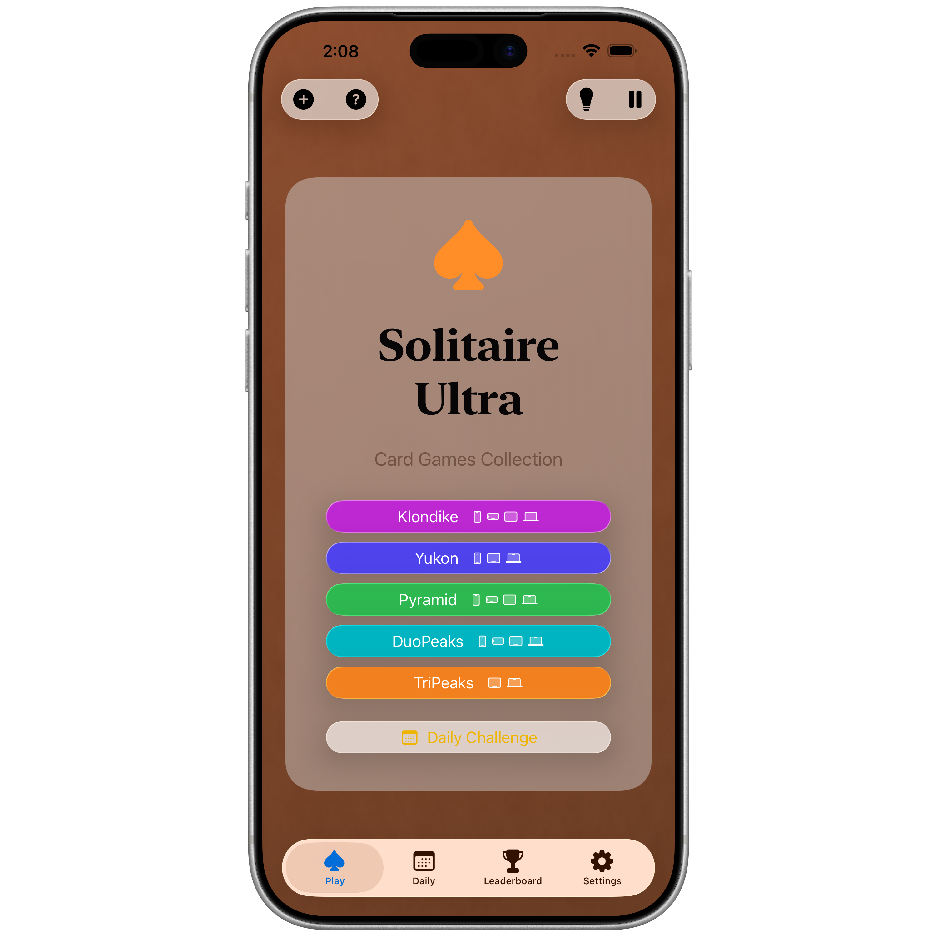 Solitaire Ultra home screen