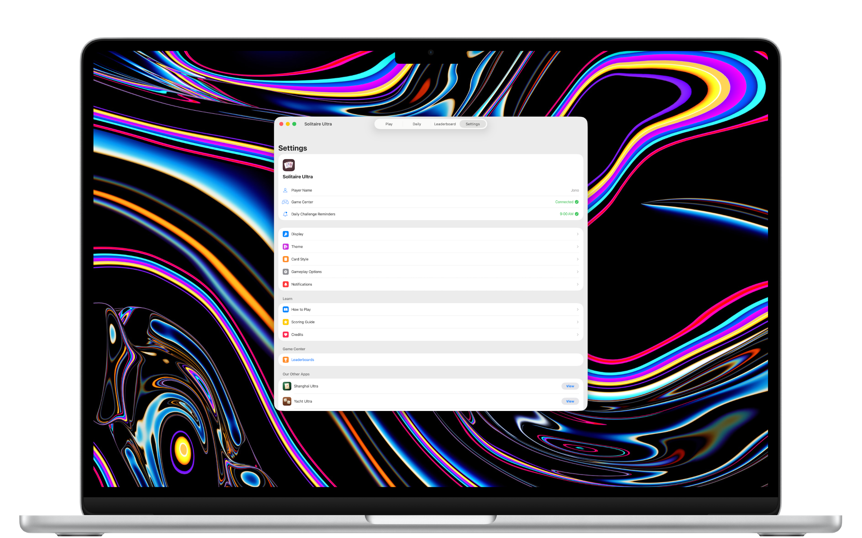 Solitaire Ultra Mac settings