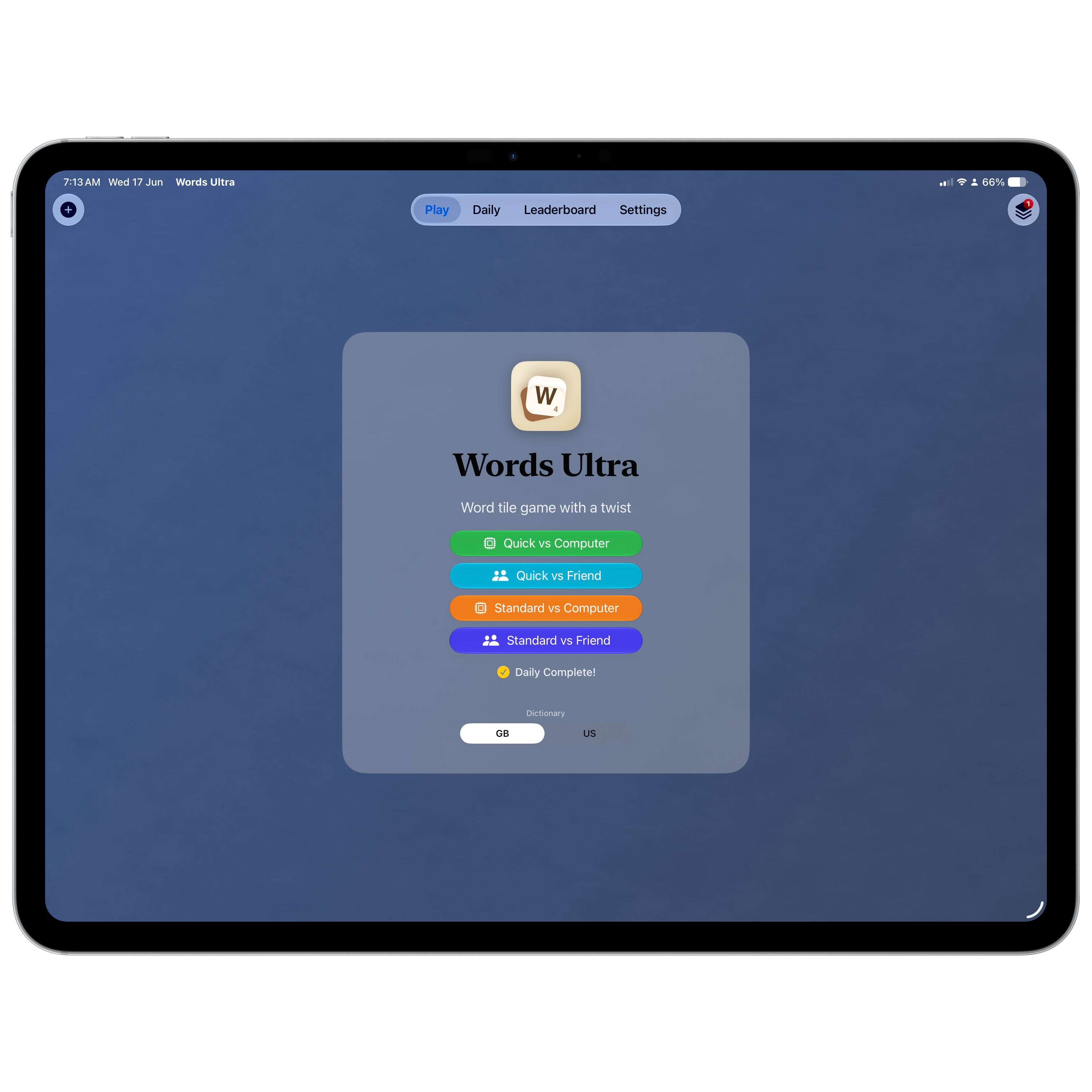 Words Ultra iPad home
