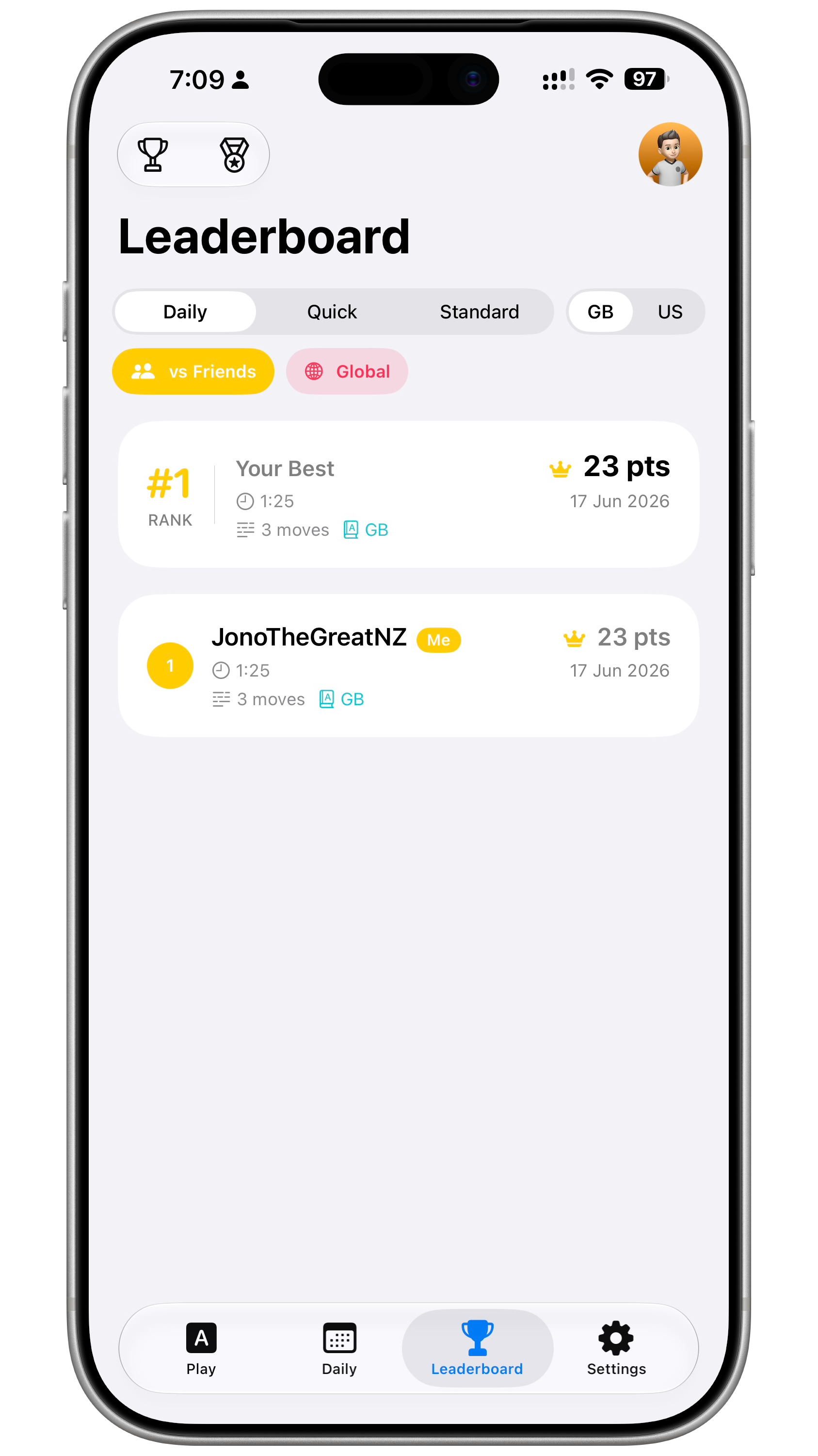 Words Ultra iPhone leaderboard