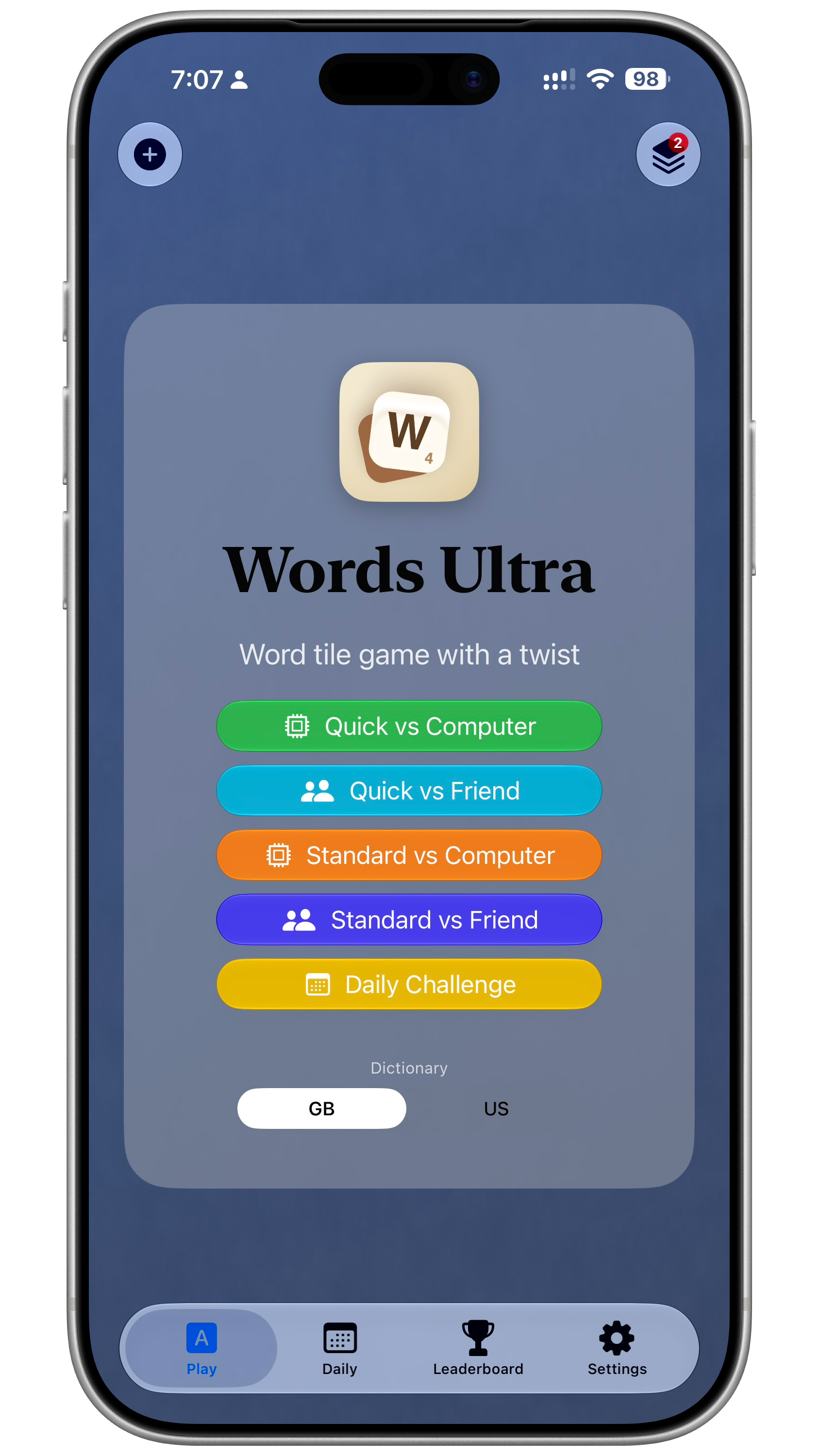 Words Ultra home screen