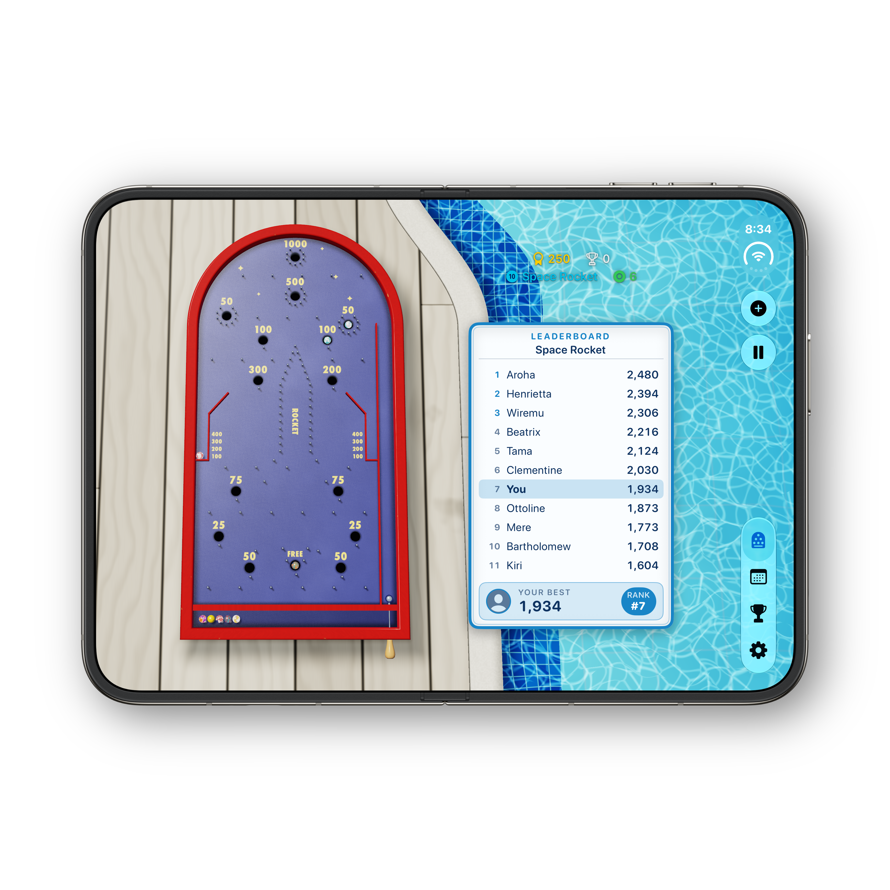 Bagatelle Ultra Space Rocket board on iPhone Duo, unfolded