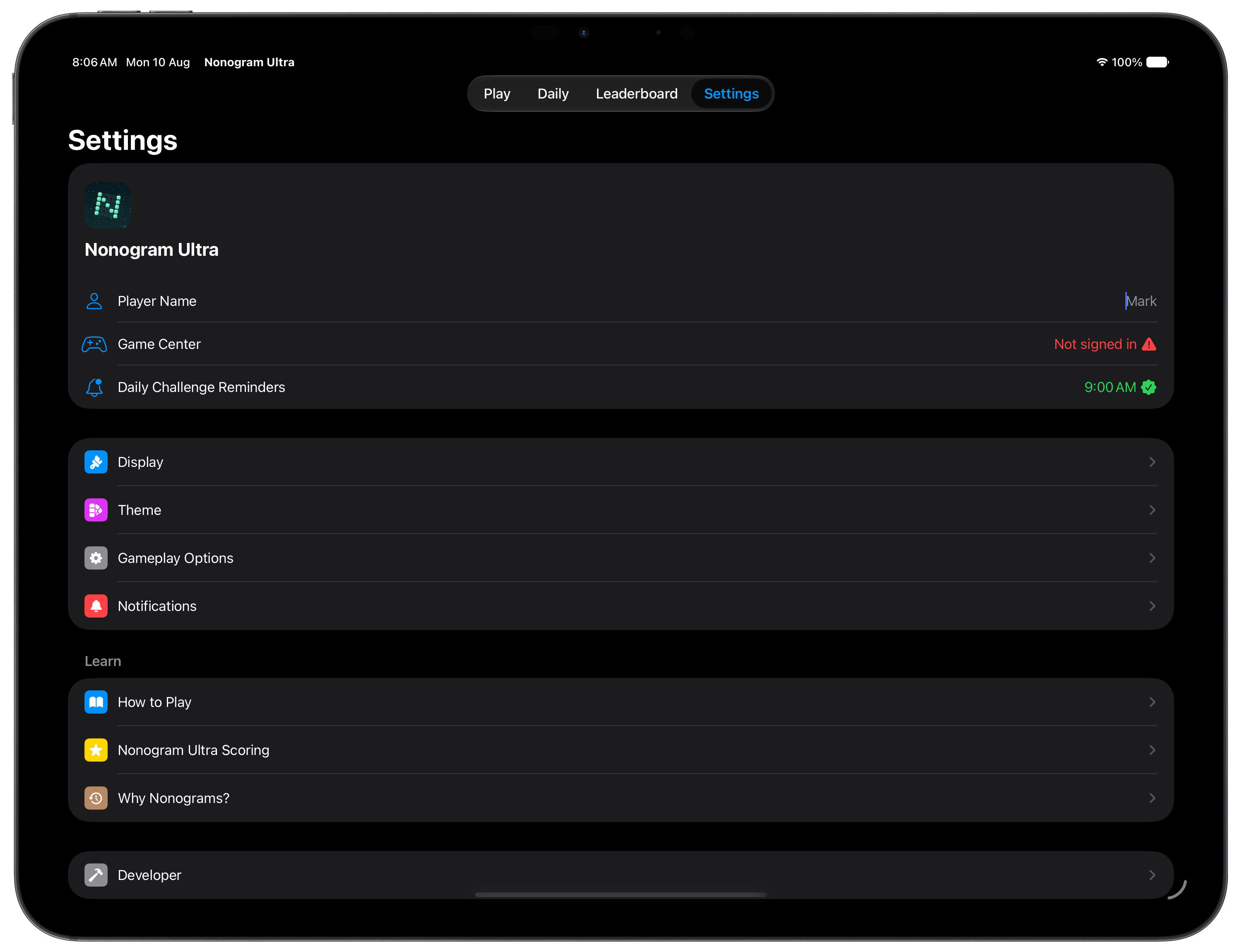 Nonogram Ultra iPad settings