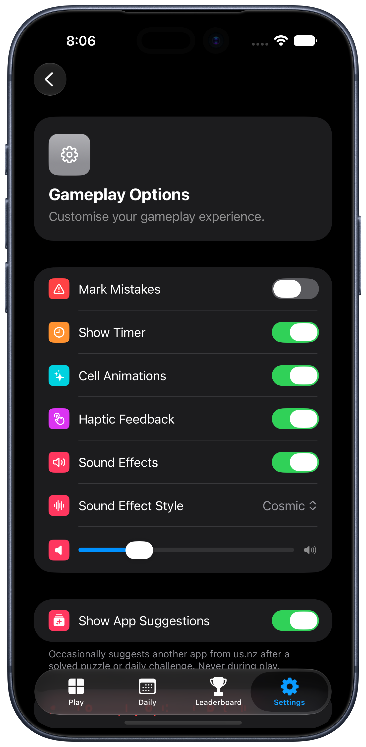 Nonogram Ultra iPhone settings, continued