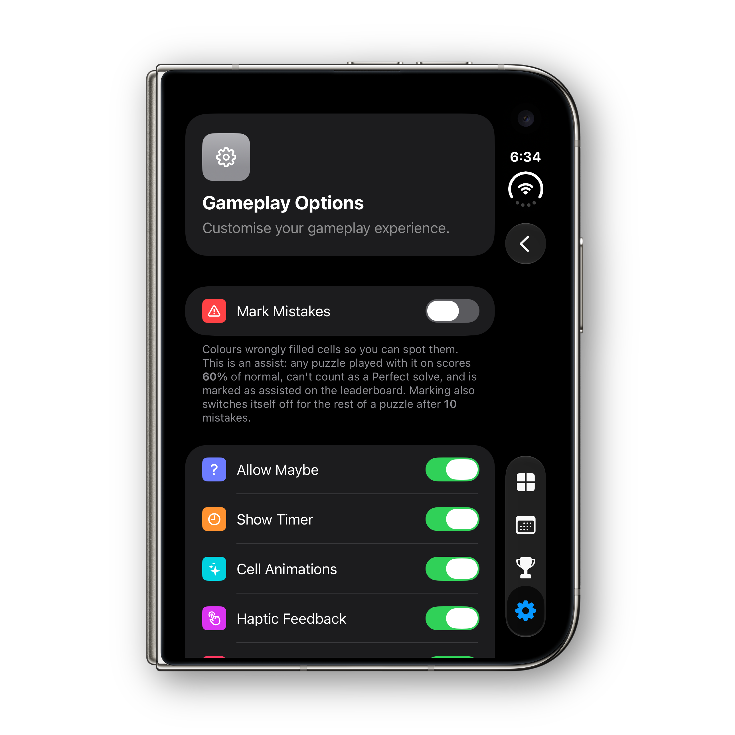 Nonogram Ultra iPhone Duo folded settings, continued
