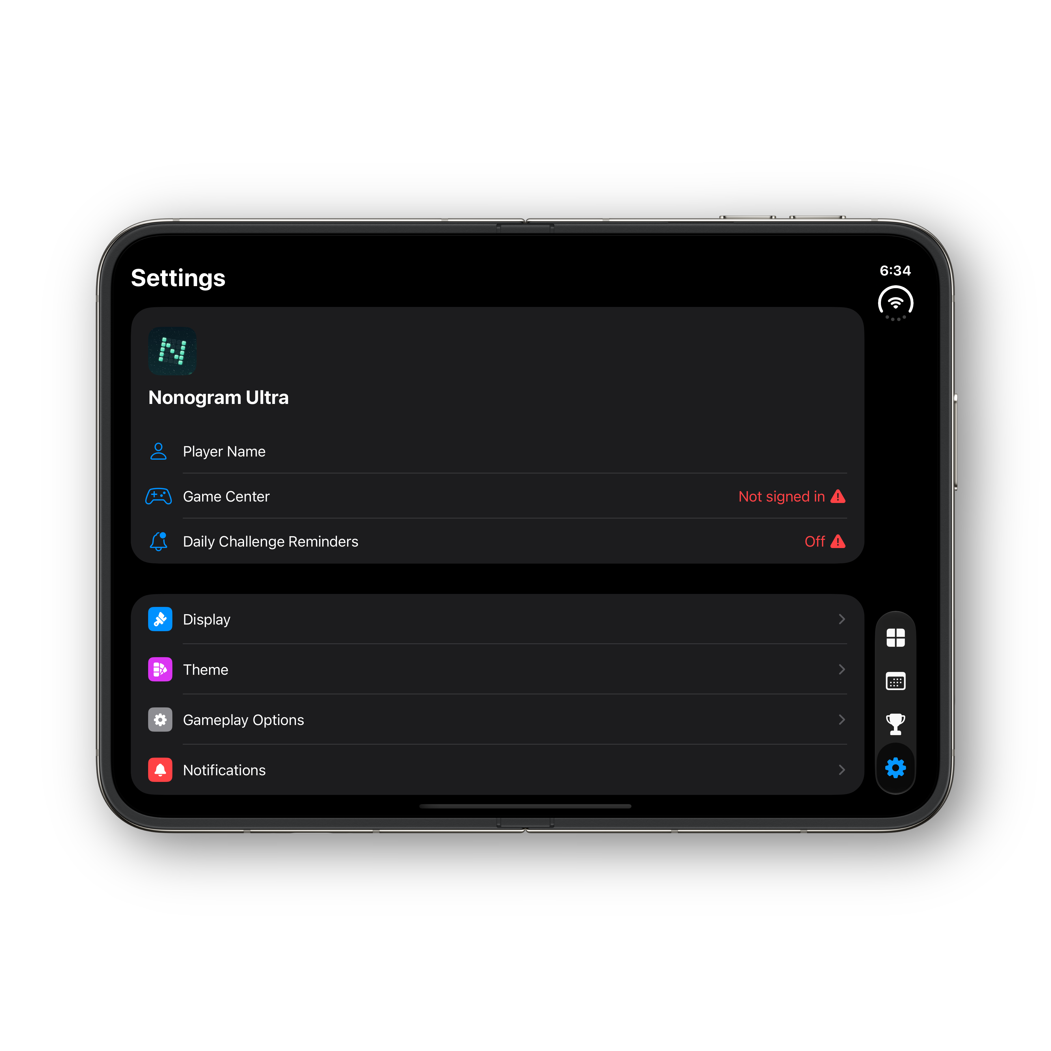 Nonogram Ultra iPhone Duo unfolded settings