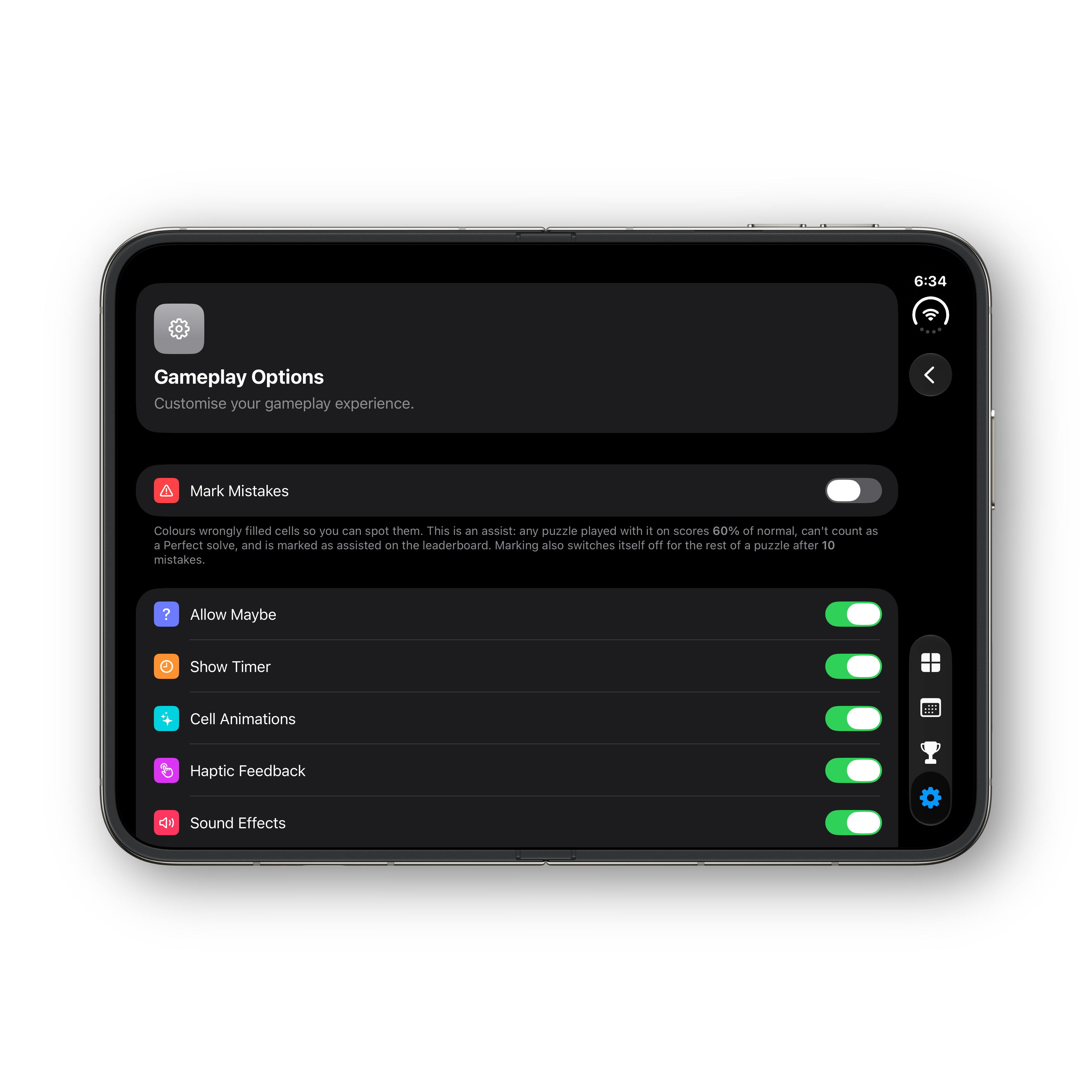 Nonogram Ultra iPhone Duo unfolded settings, continued