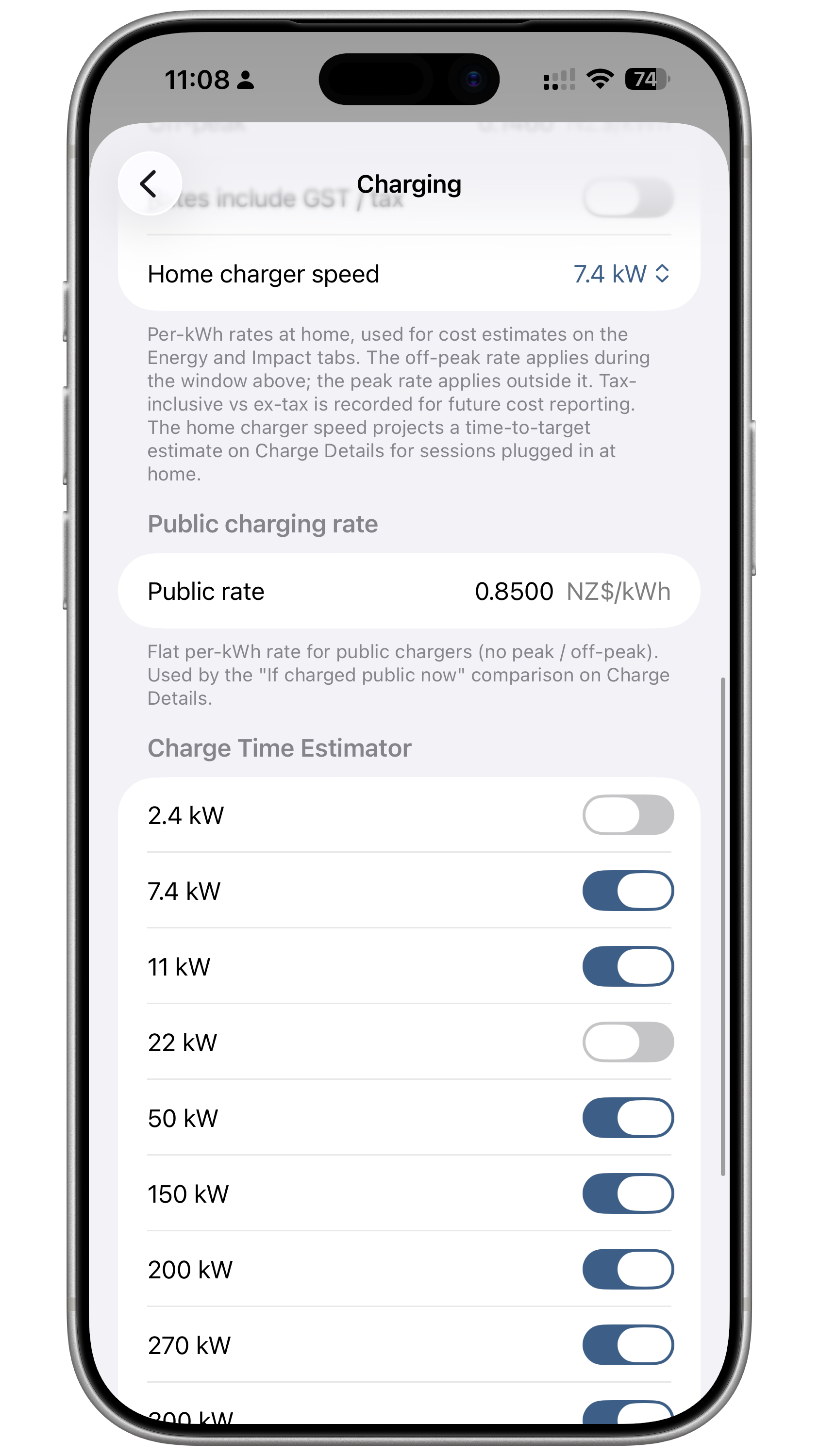 Porsche Ultra settings — charging rates