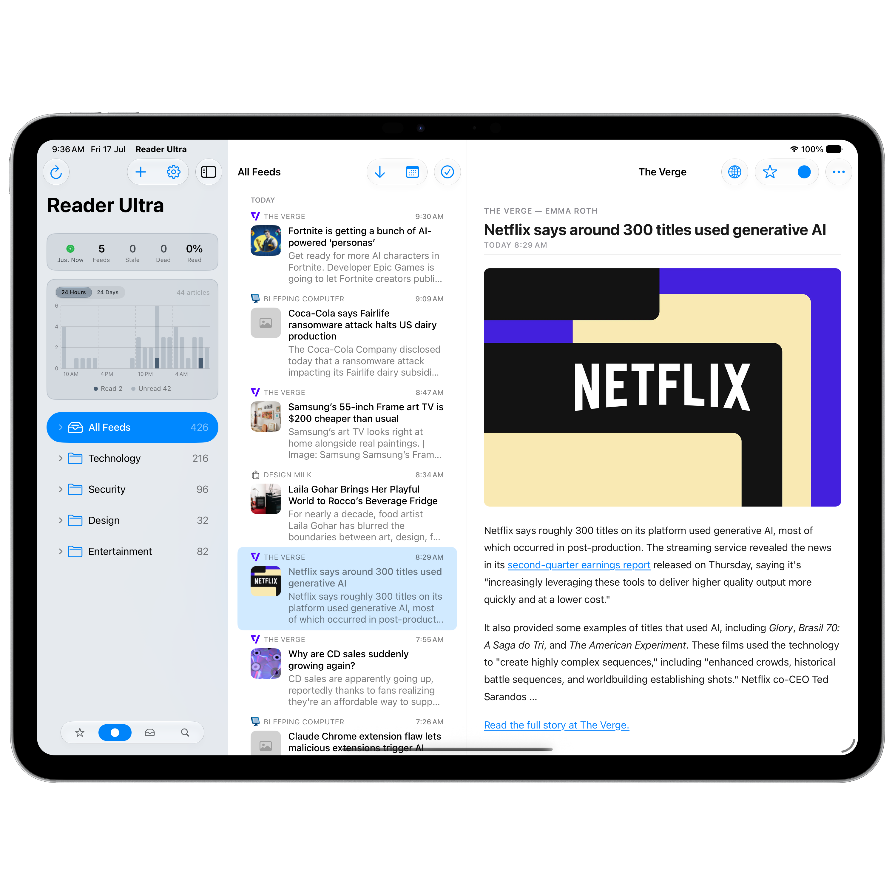 Reader Ultra iPad feed list