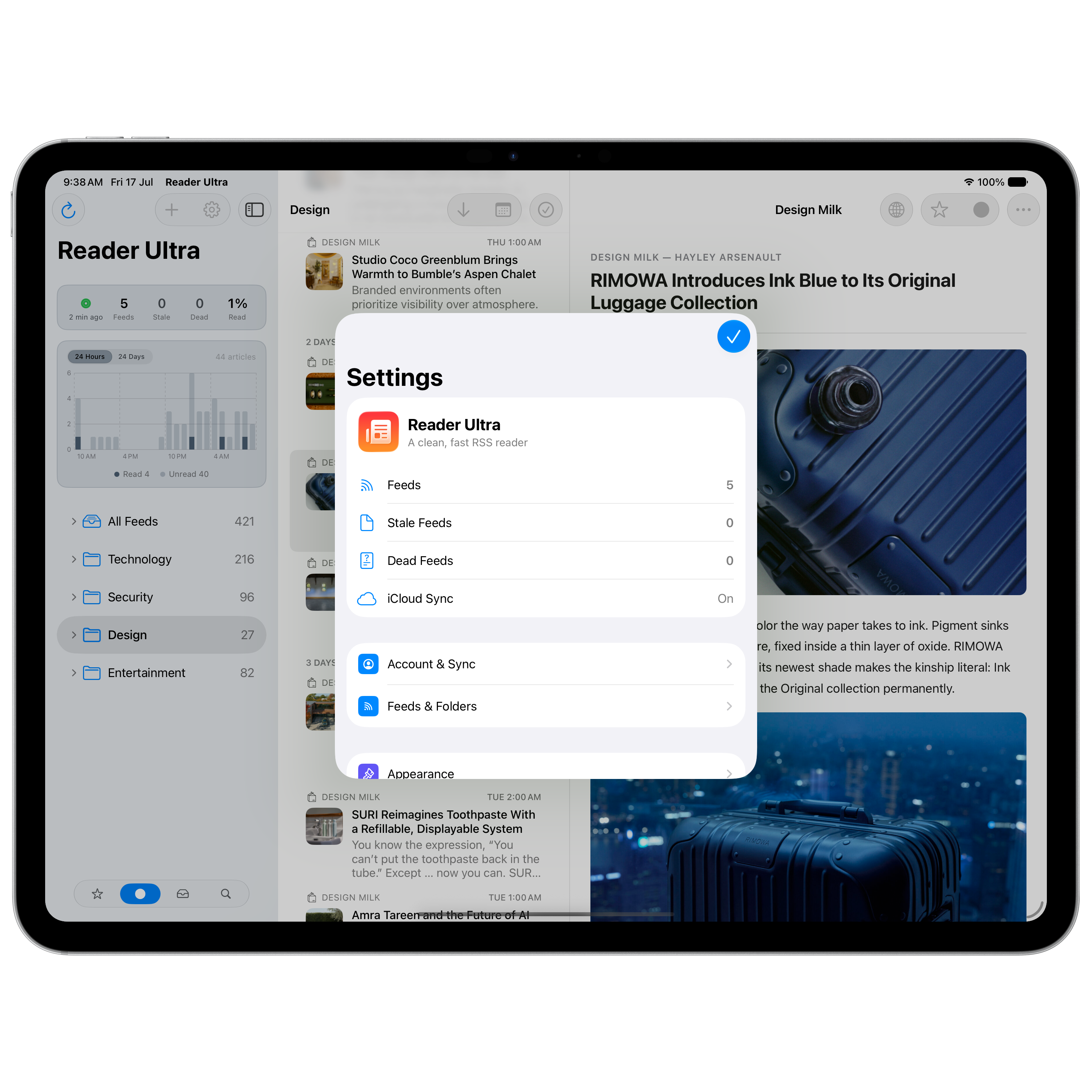 Reader Ultra iPad settings