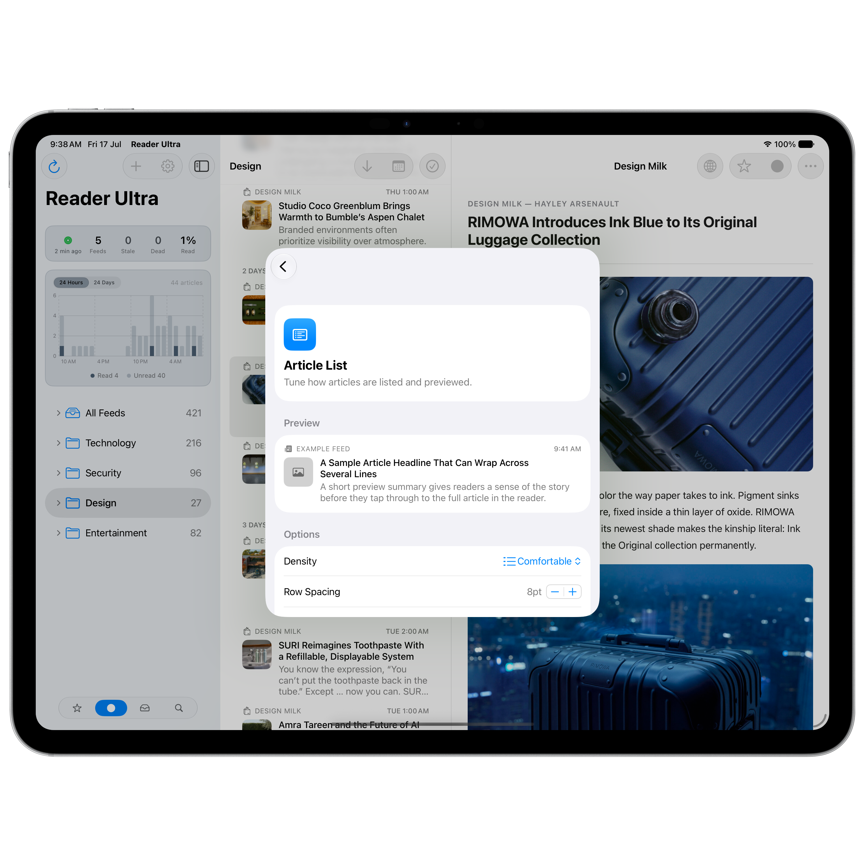 Reader Ultra iPad settings, continued