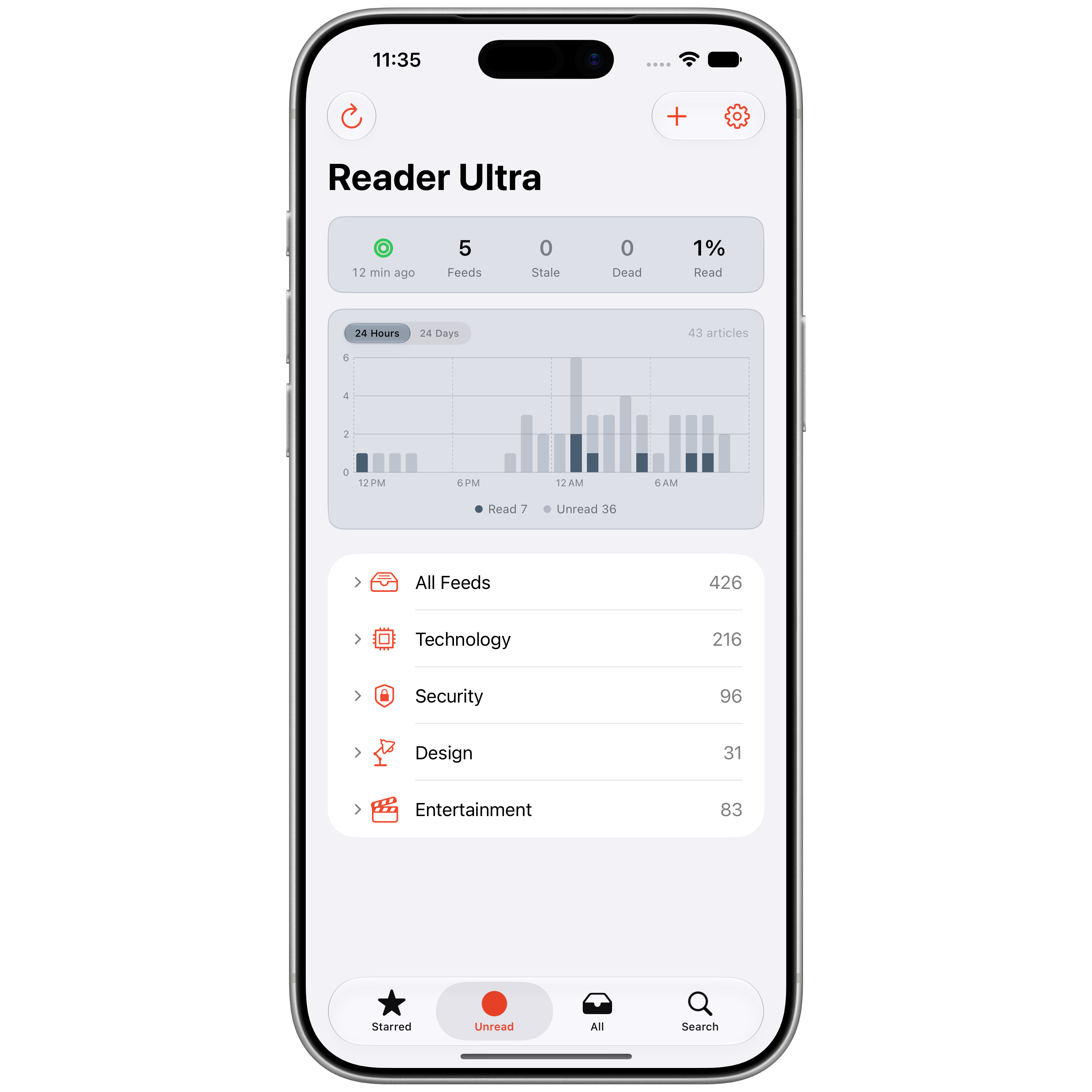 Reader Ultra home on iPhone