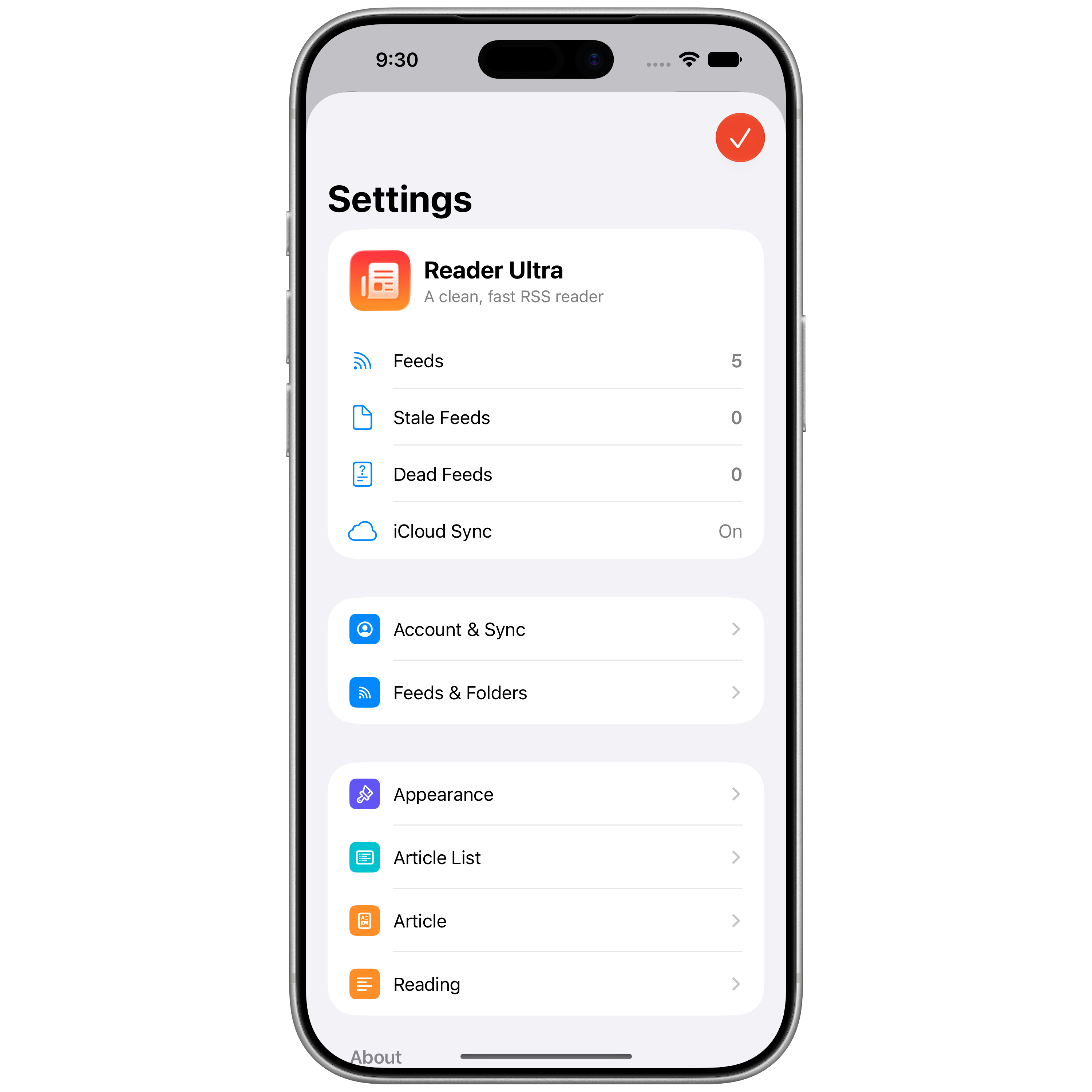 Reader Ultra iPhone settings