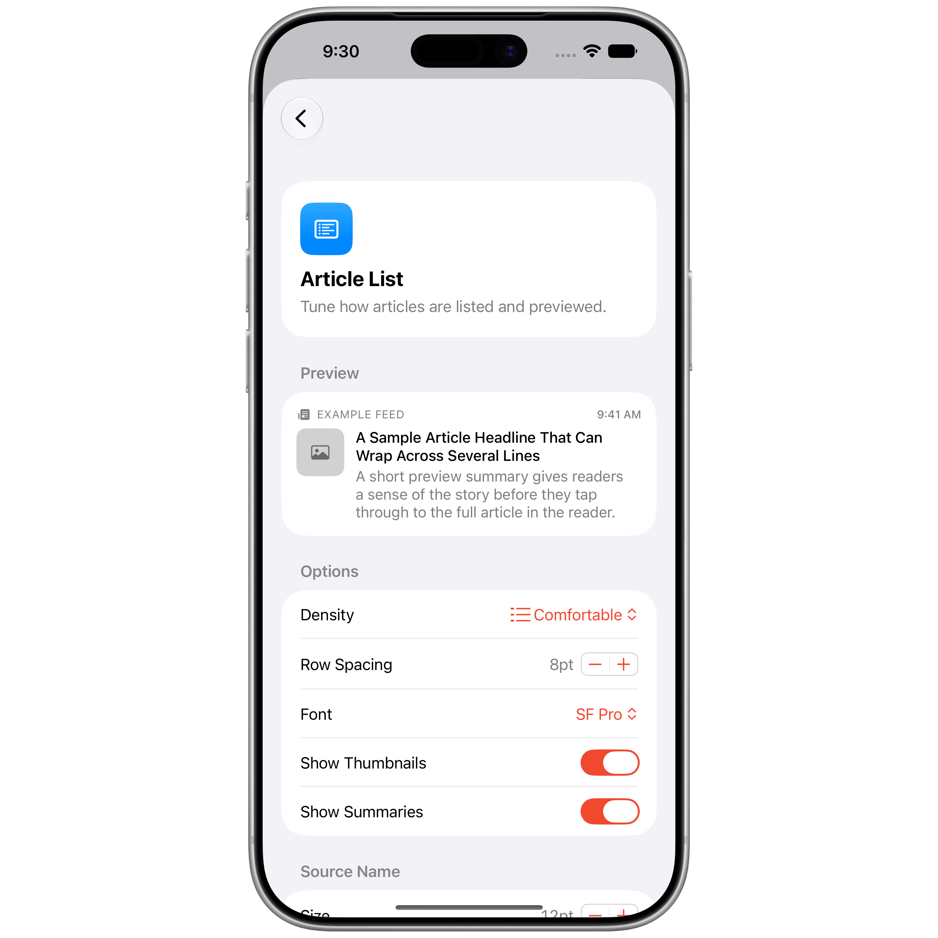 Reader Ultra iPhone settings, continued