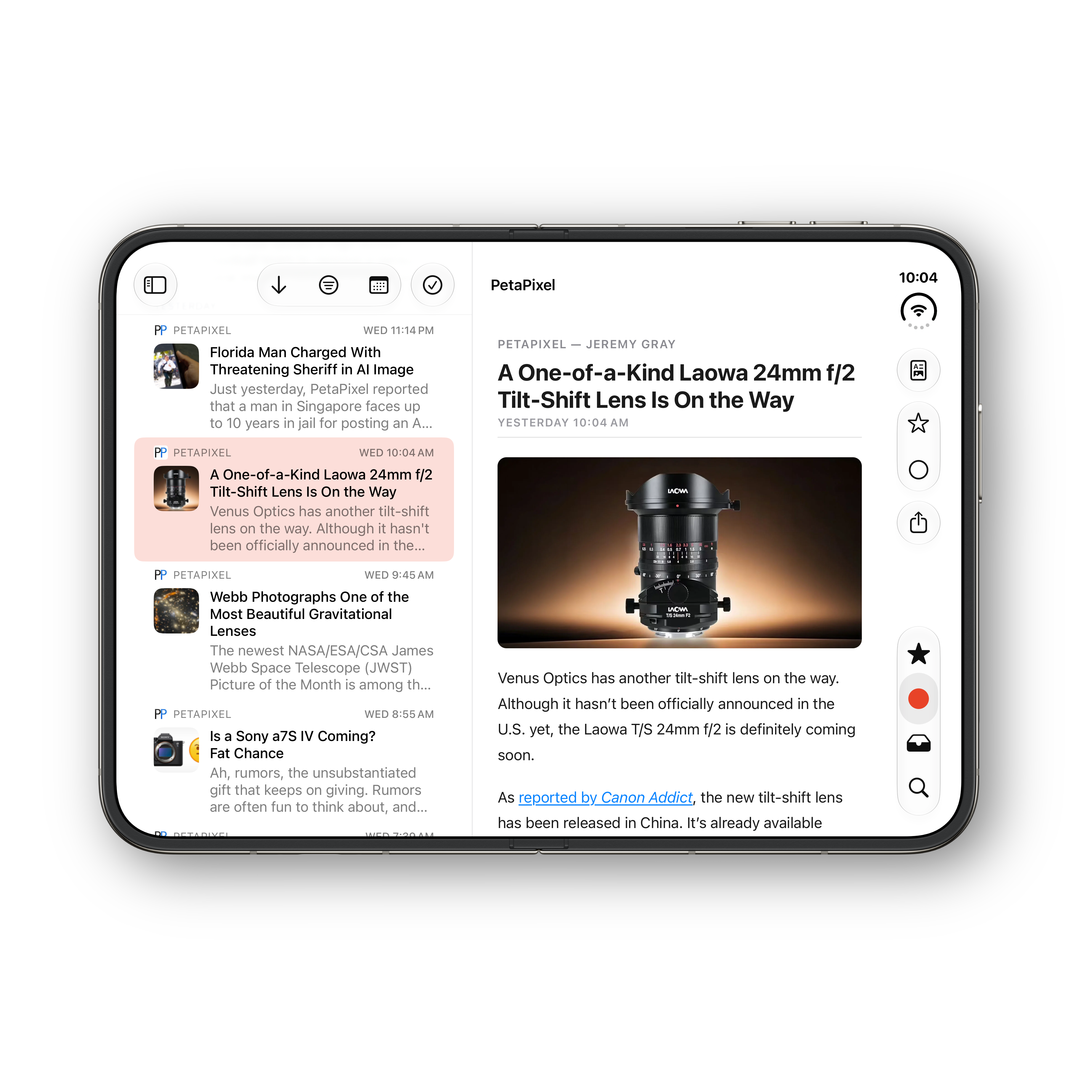 Reader Ultra iPhone Duo unfolded article, full website view