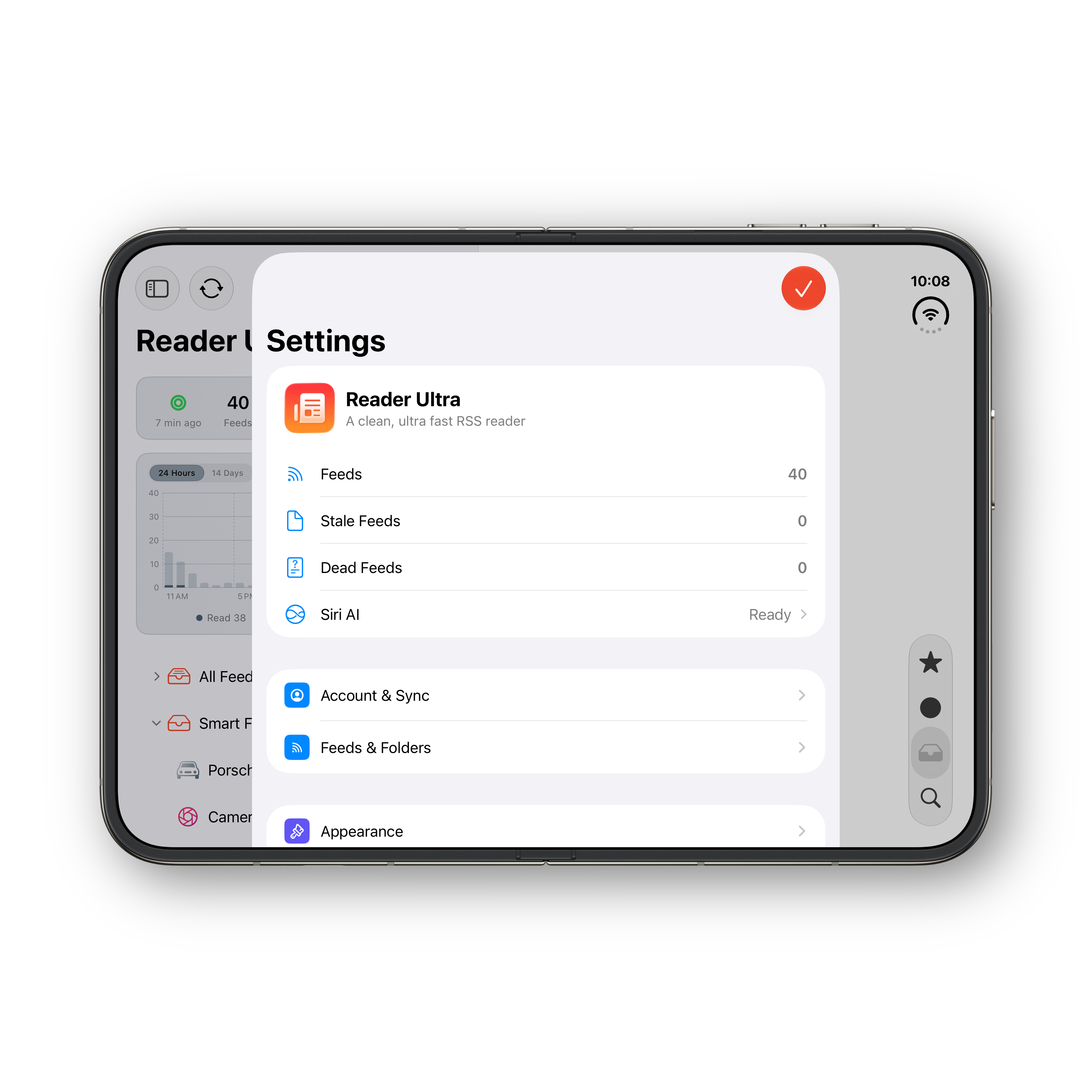 Reader Ultra iPhone Duo unfolded settings