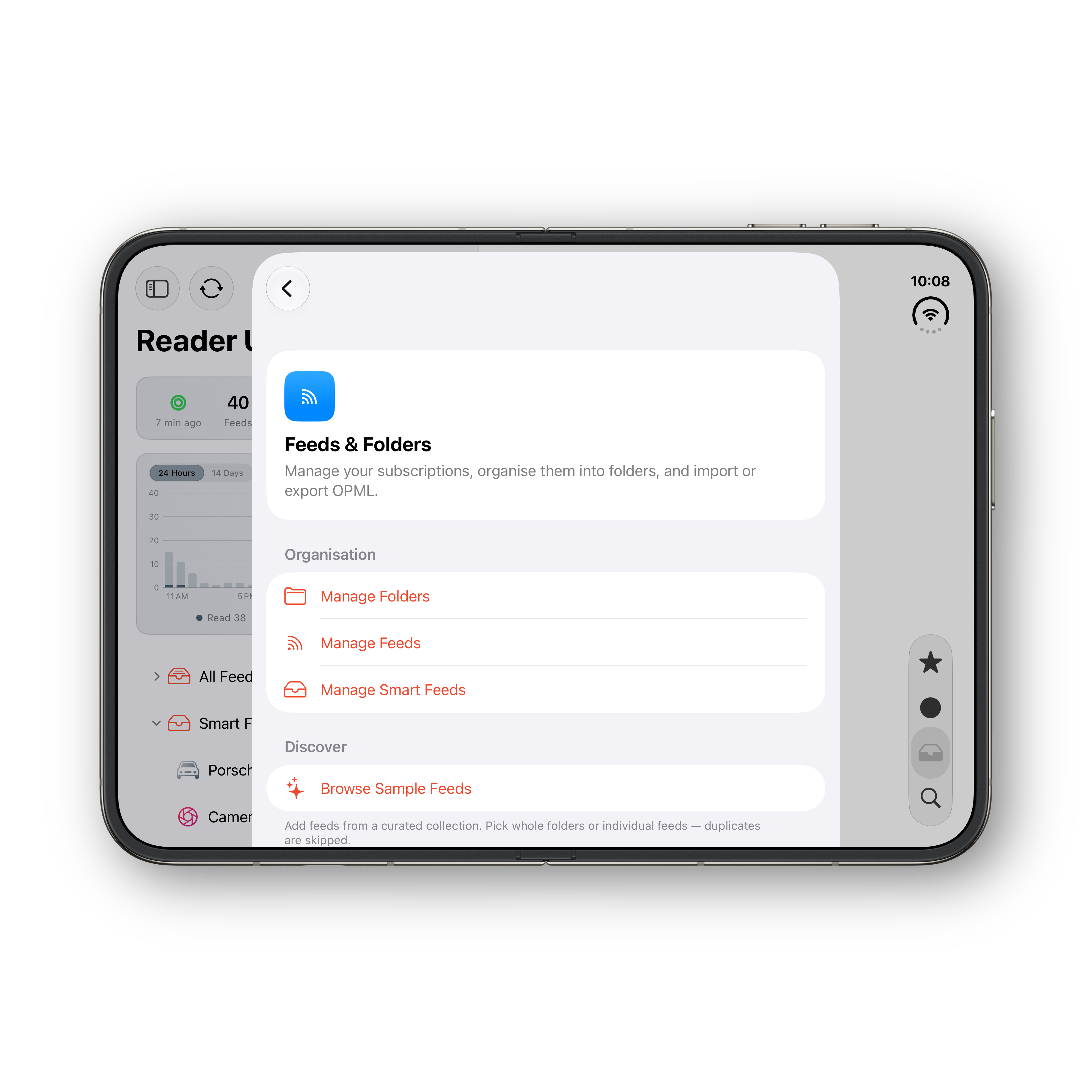 Reader Ultra iPhone Duo unfolded settings, continued
