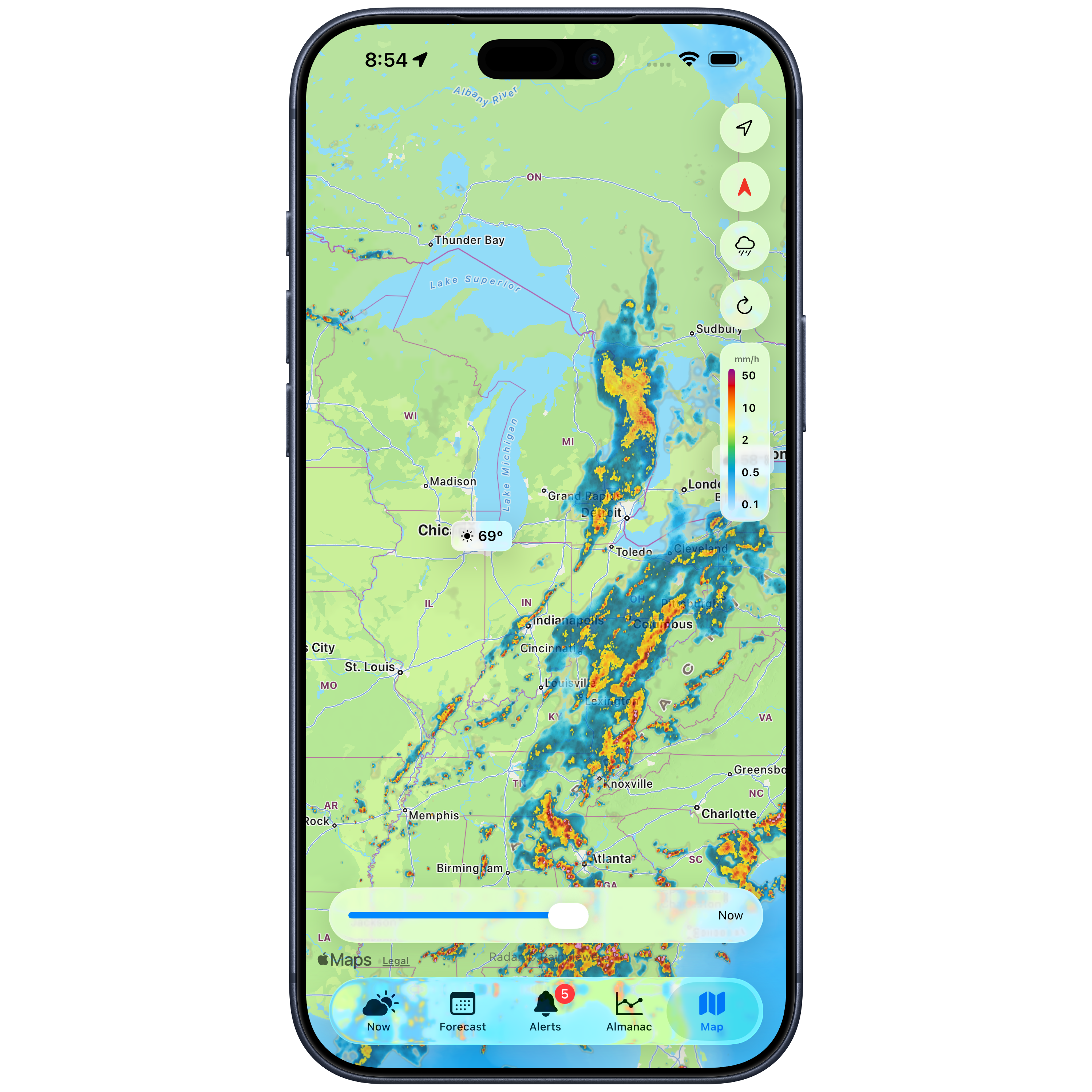 Rain radar on iPhone