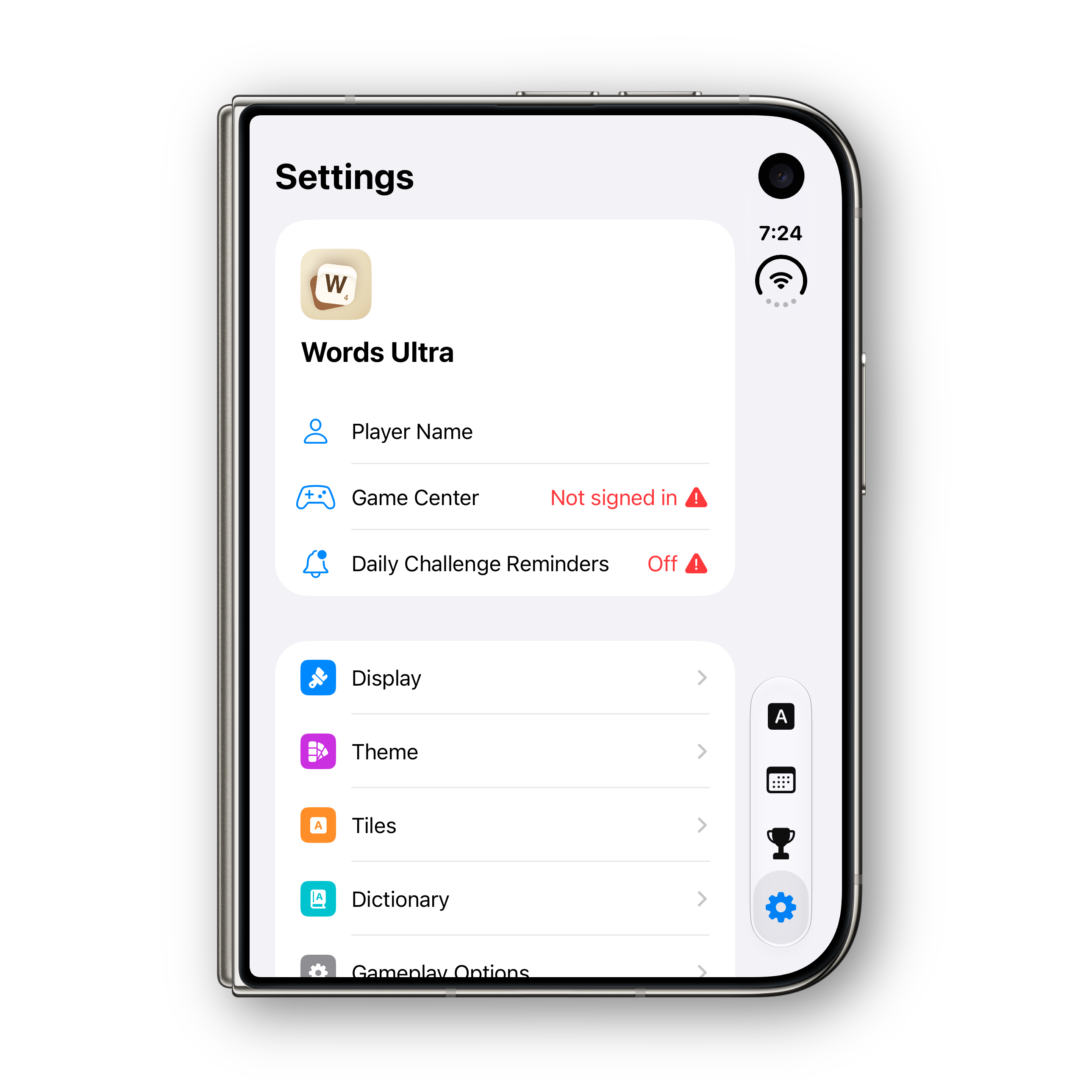 Words Ultra iPhone Duo folded settings