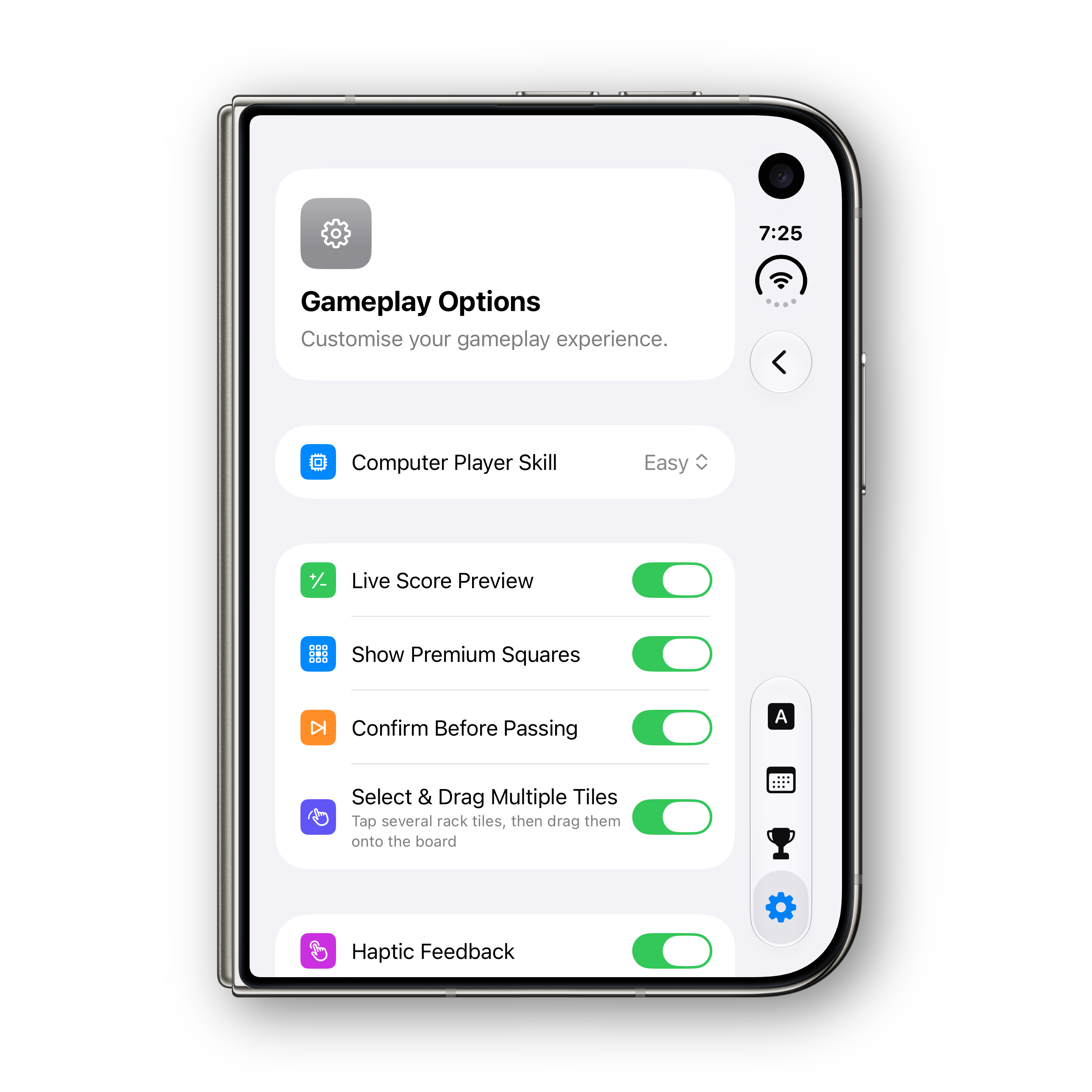 Words Ultra iPhone Duo folded settings, continued