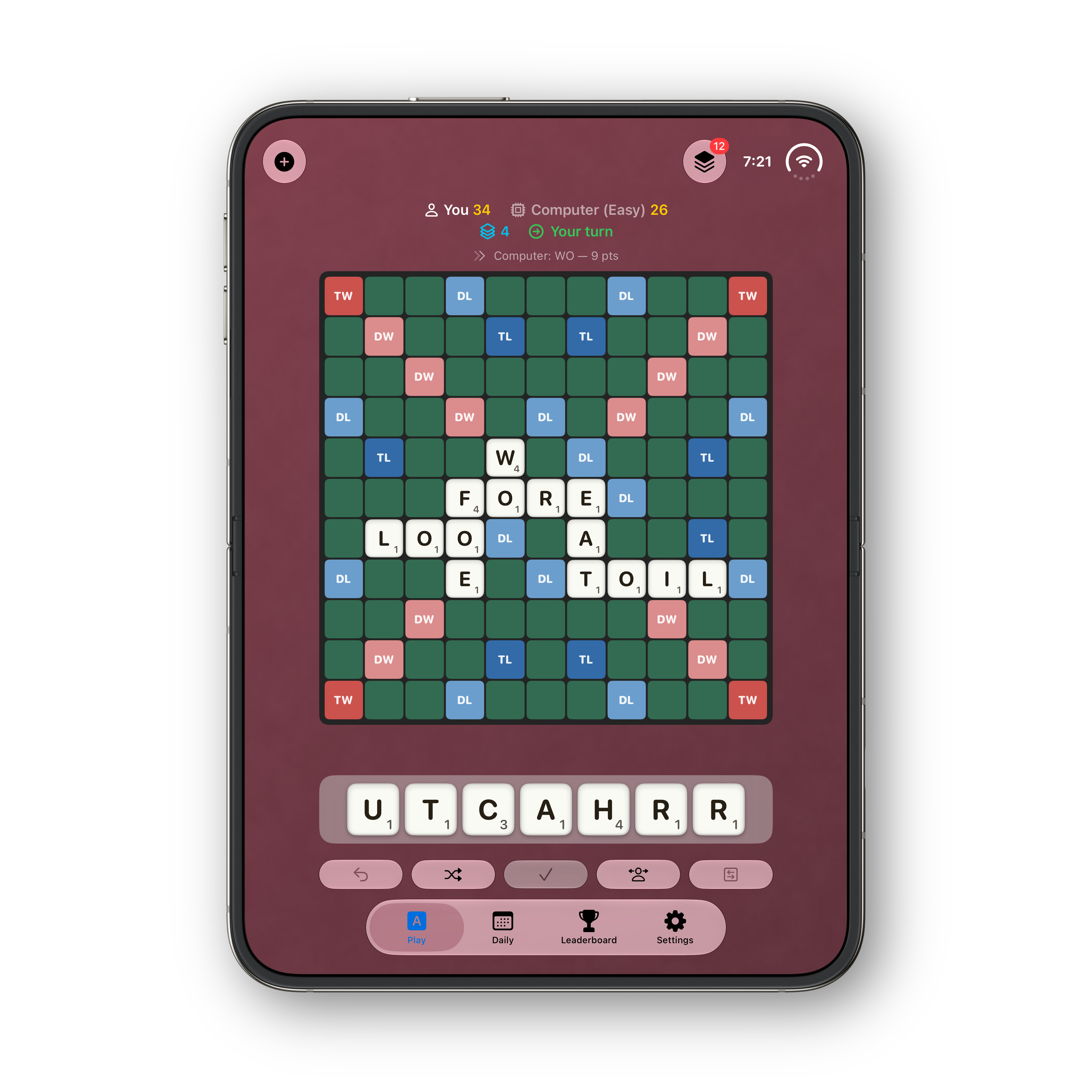 Words Ultra iPhone Duo portrait board, dark theme