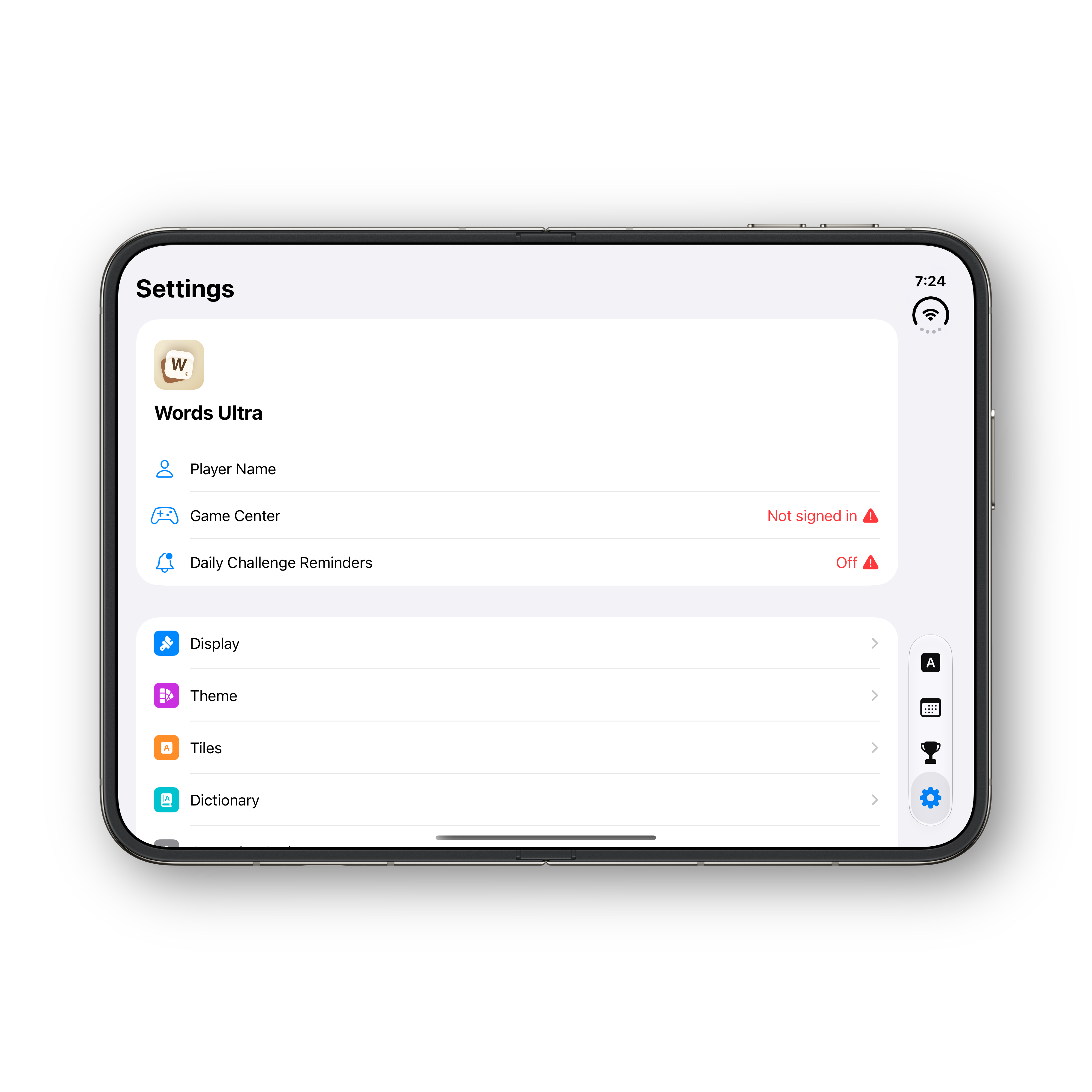 Words Ultra iPhone Duo unfolded settings