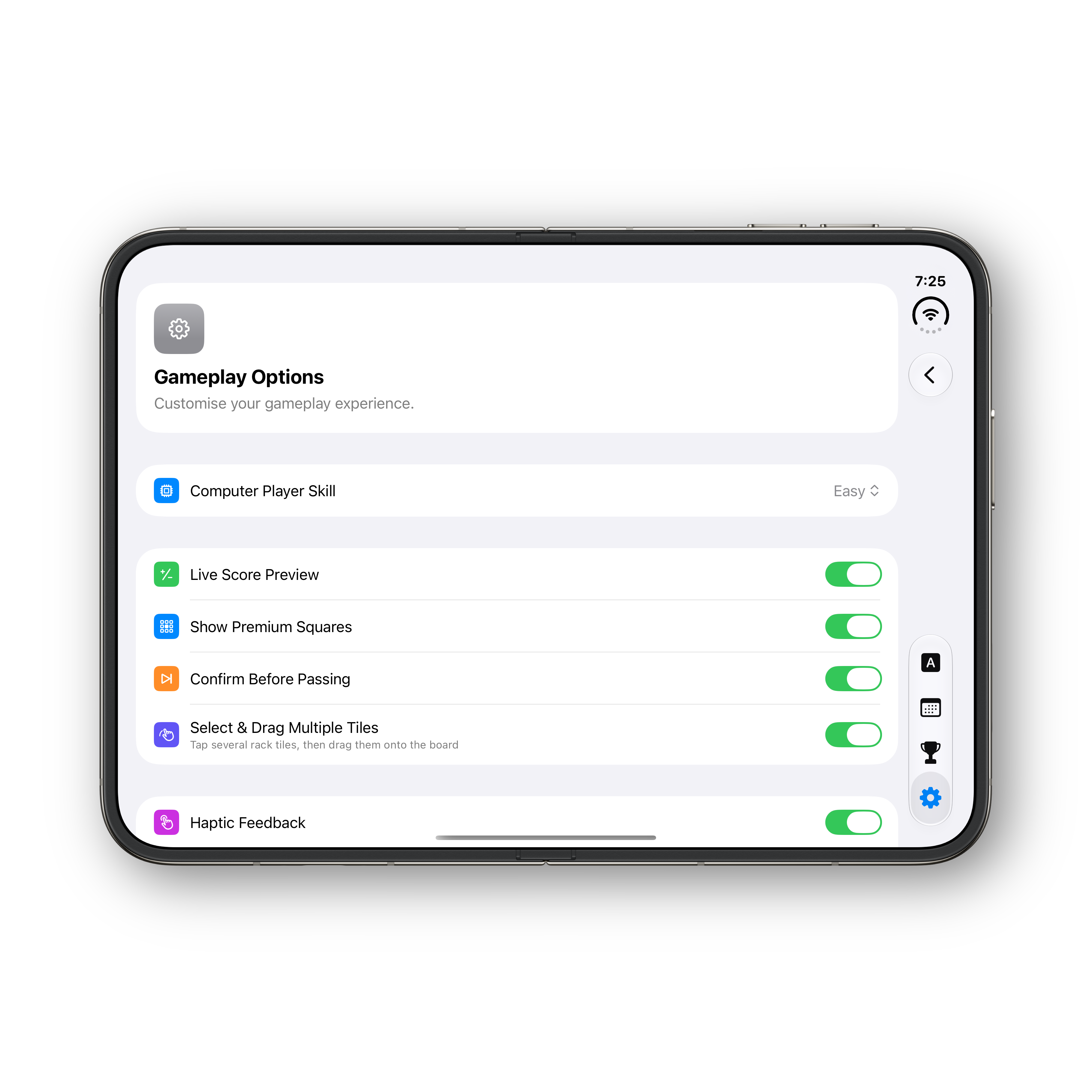 Words Ultra iPhone Duo unfolded settings, continued